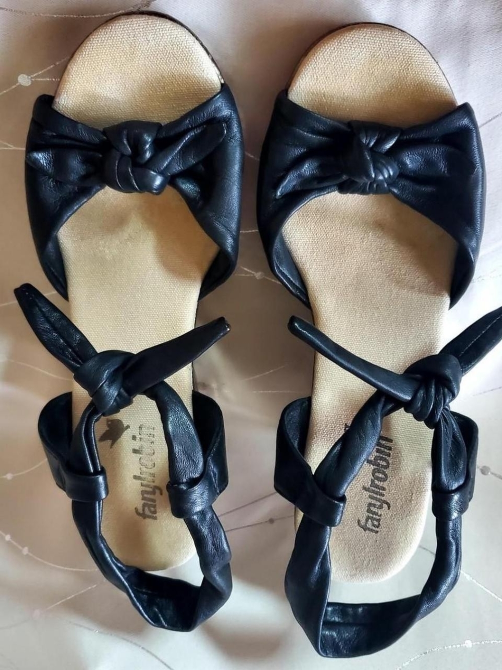 Faryl Robin 90s Vintage BLACK Leather Espadrille Wedge Platform Sandals Sz 8